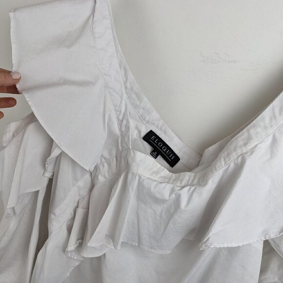 Eloquii Assymetric off the shoulder  white ruffle top size 18 - Picture 7 of 10